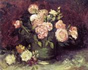 文森特 威廉 梵高 : 花瓶中的芍药和玫瑰